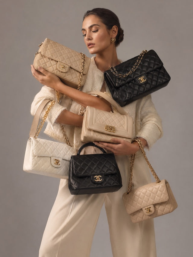 Sélection de sacs Chanel portés en studio