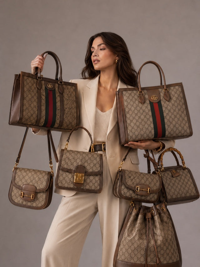 Sélection de sacs Gucci portés en studio