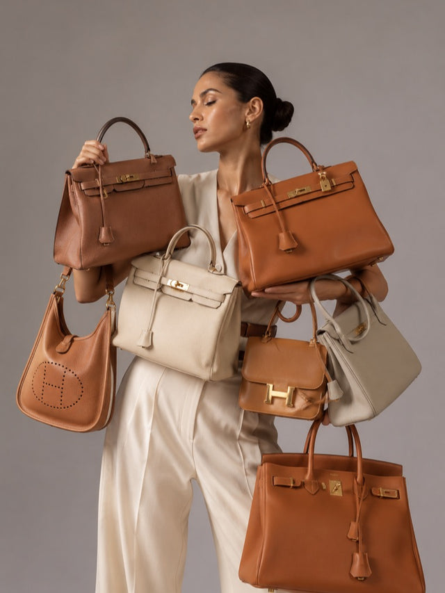 Sélection de sacs Hermès portés en studio