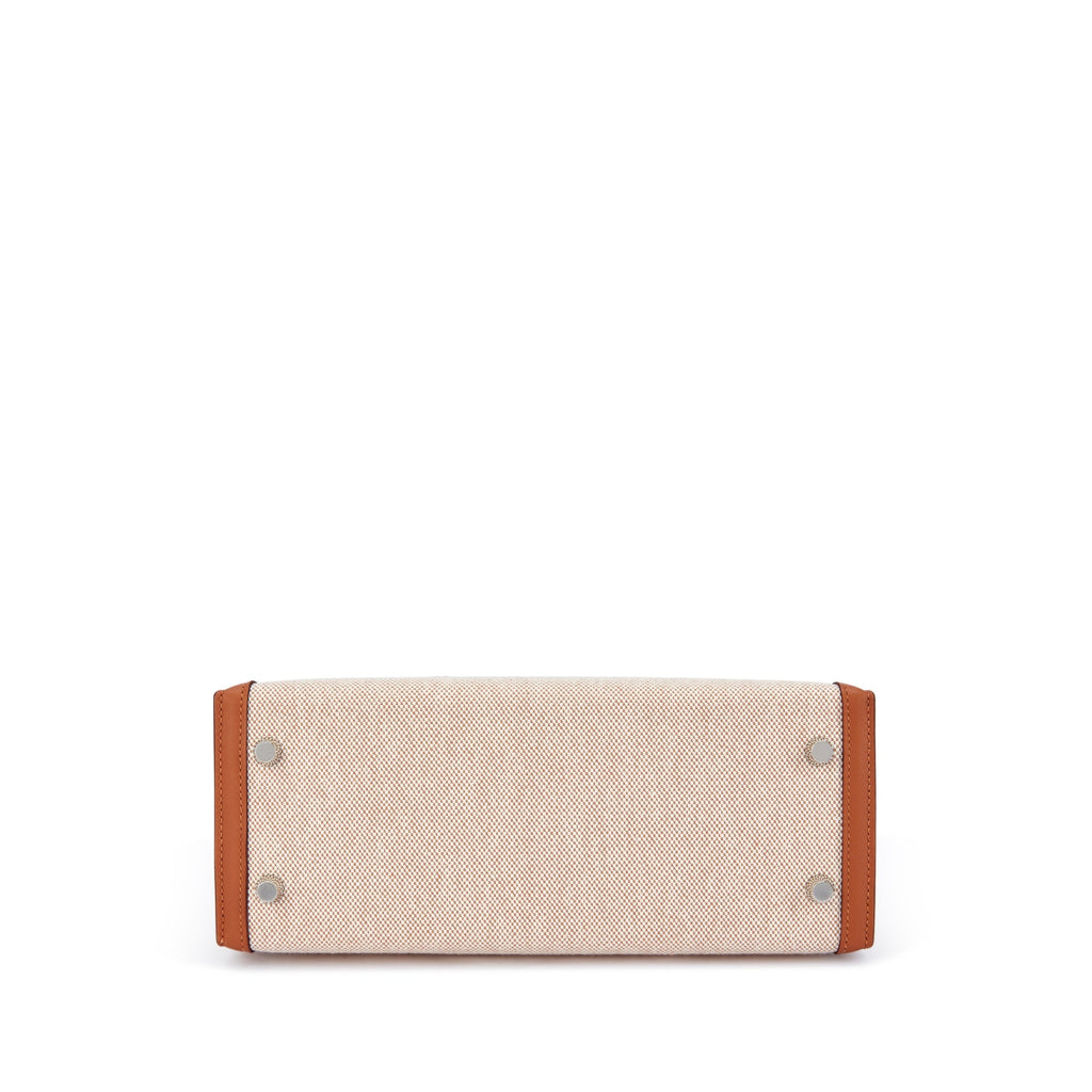 HERMÈS Gold Swift and Ecru Toile Quadrille Kelly 25 Sellier Palladium Hardware, 2024