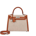 HERMÈS Gold Swift and Ecru Toile Quadrille Kelly 25 Sellier Palladium Hardware, 2024