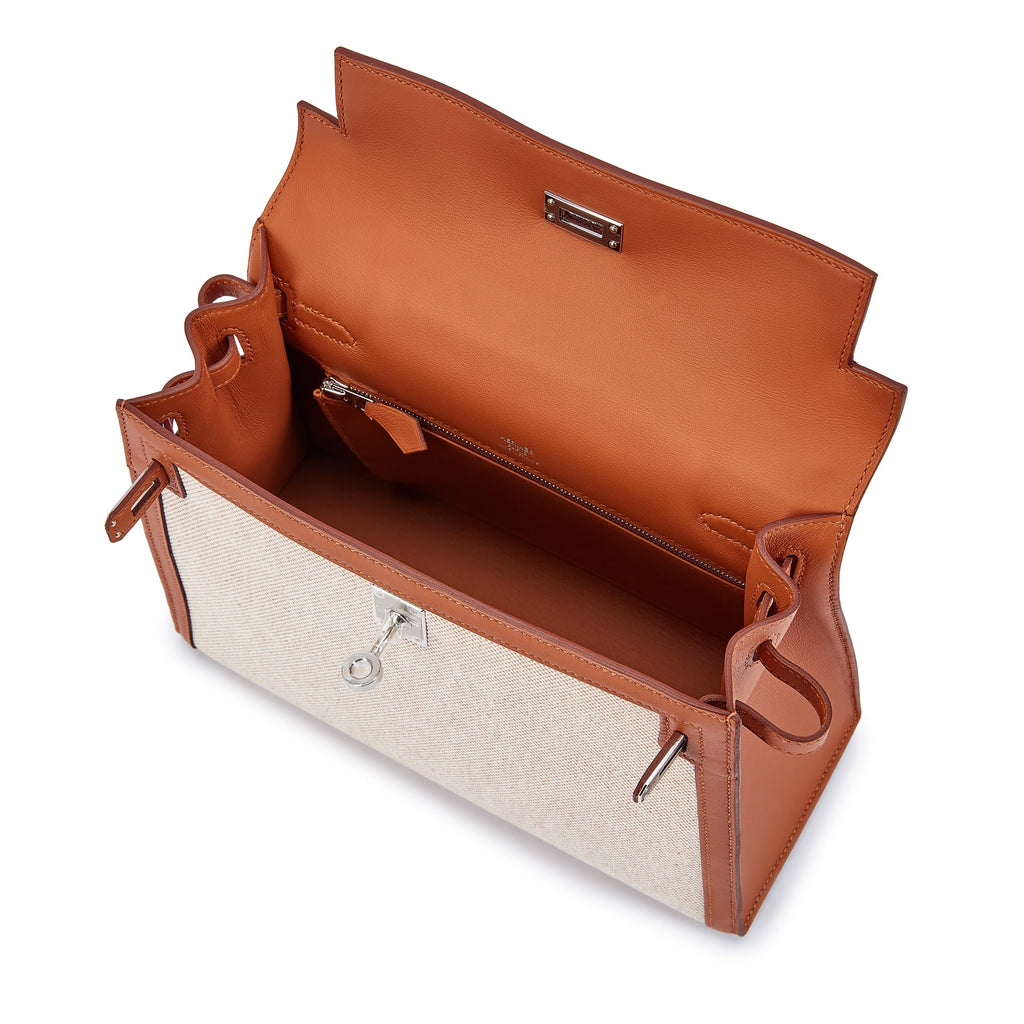 HERMÈS Gold Swift and Ecru Toile Quadrille Kelly 25 Sellier Palladium Hardware, 2024