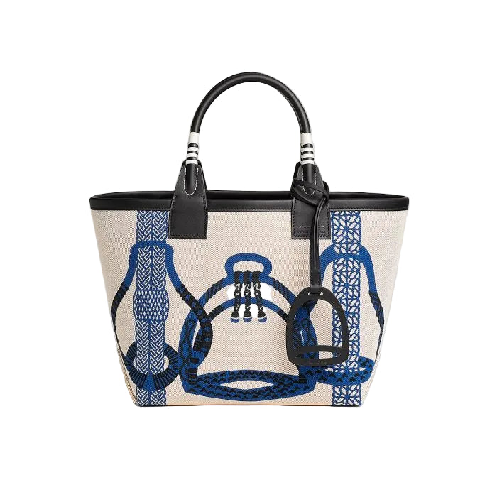 HERMÈS Sac cabas en toile imprimée avec poignées